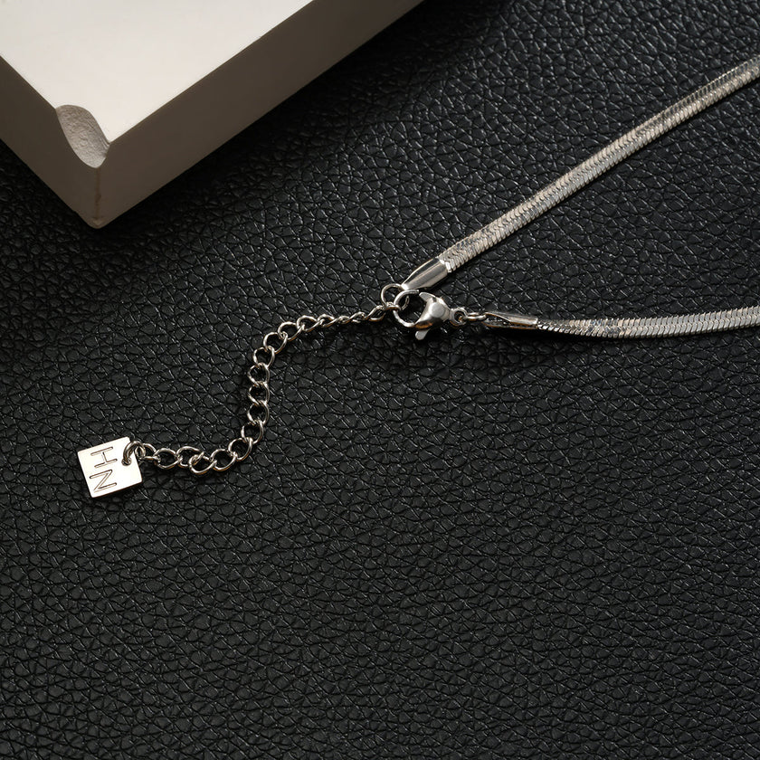 FRYDA Silver Toned (White Gold): Snake Skin Textured Mid Width Chain Necklace