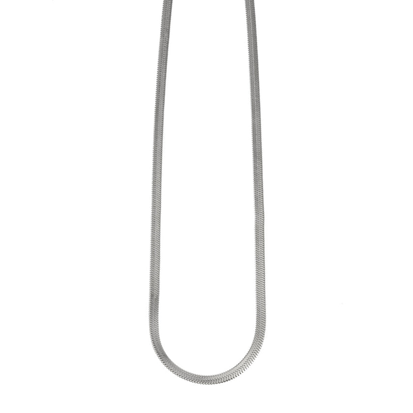 FRYDA Silver Toned (White Gold): Snake Skin Textured Mid Width Chain Necklace