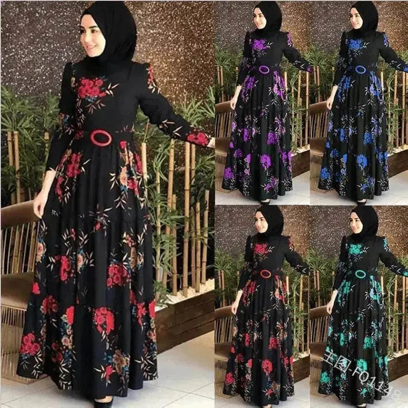 Fashion Floral Long Sleeve dress for Middle East Arab Dubai Turkey ArabWomen