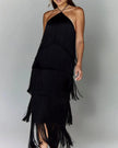 Fashion Halter Backless Sleeveless Tassel fringe  Dress