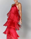 Fashion Halter Backless Sleeveless Tassel fringe  Dress