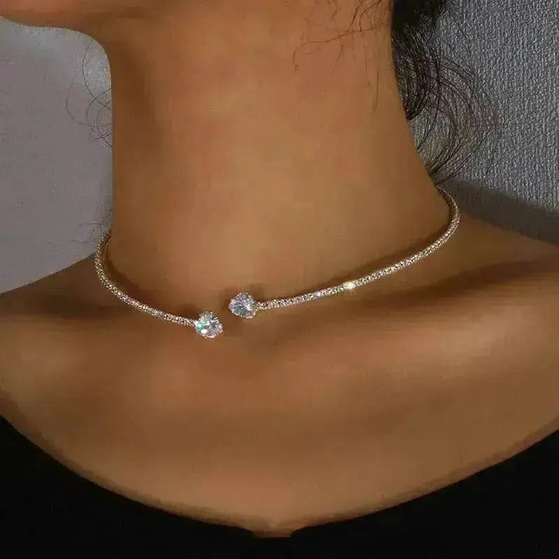 Fashion Jewelry Heart-shaped Zircon Collar Light Luxury Rhinestone Necklace Women's Jewelry