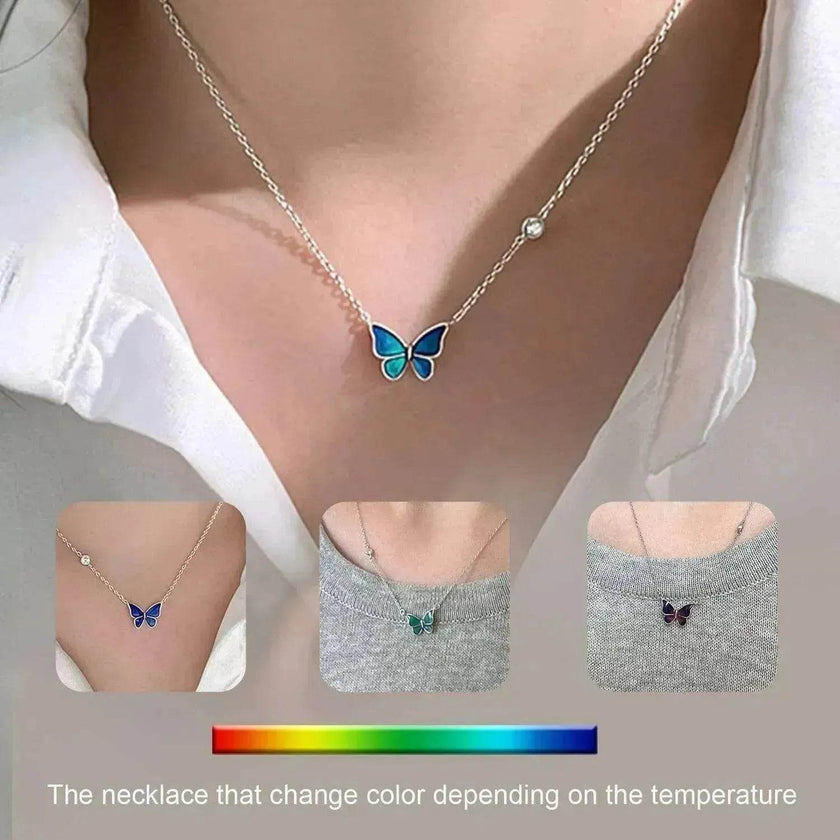 Fashion Novelty S925 Sliver Color-changing Butterfly Necklace