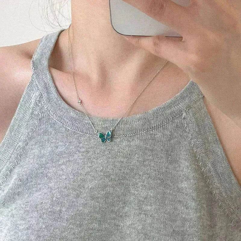 Fashion Novelty S925 Sliver Color-changing Butterfly Necklace