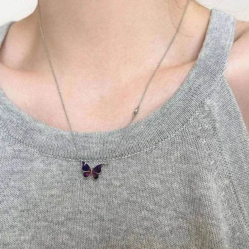 Fashion Novelty S925 Sliver Color-changing Butterfly Necklace