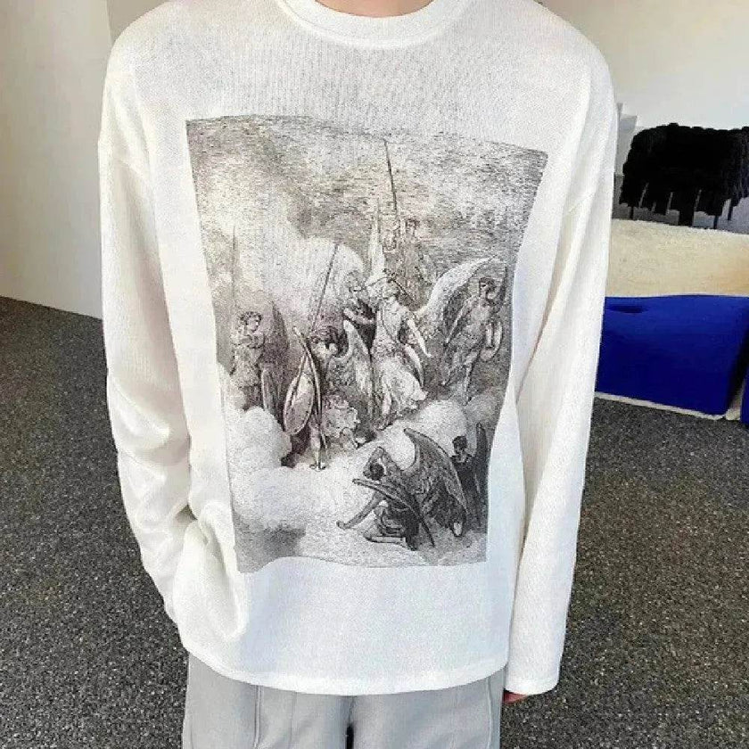Fashion Painting Printing Long Sleeve Shirt top.