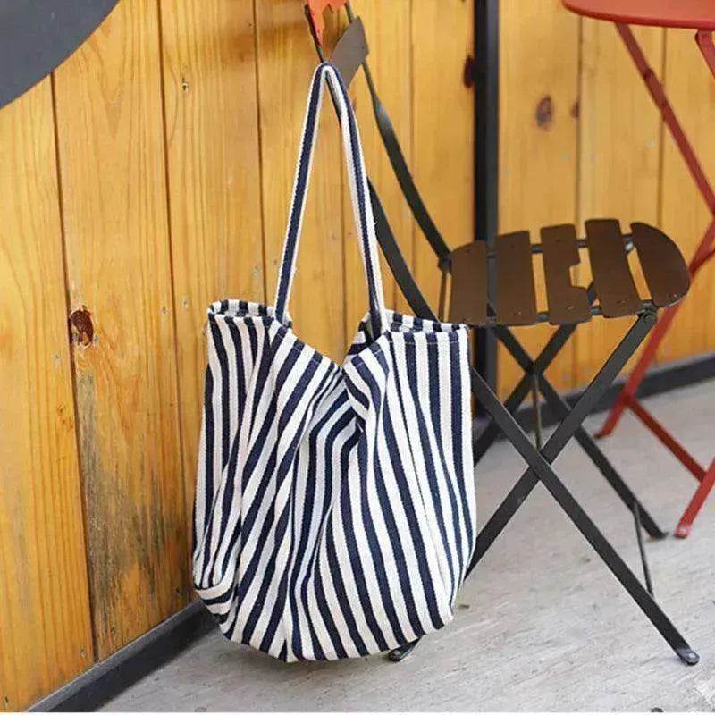 Fashion Shopper Handbags Women Striped Canvas Totes