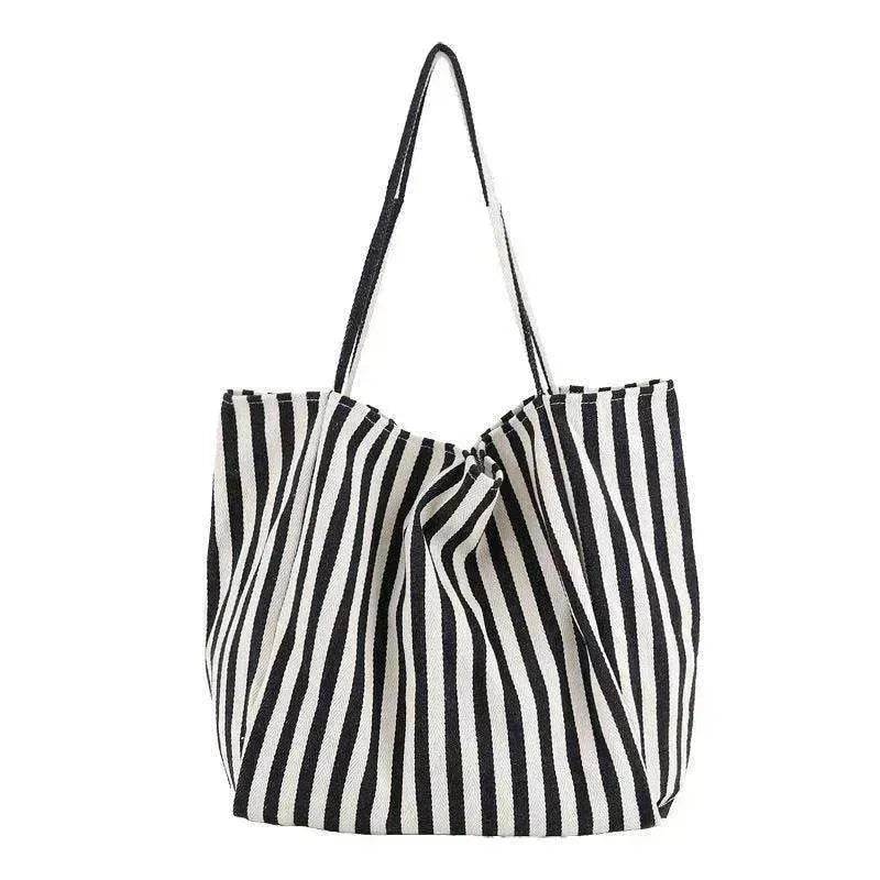 Fashion Shopper Handbags Women Striped Canvas Totes