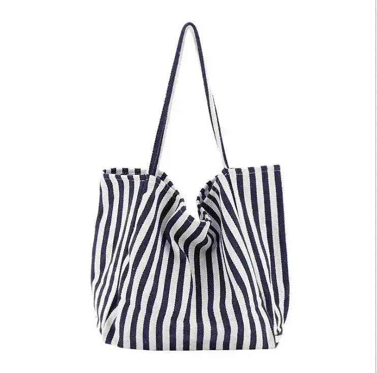 Fashion Shopper Handbags Women Striped Canvas Totes