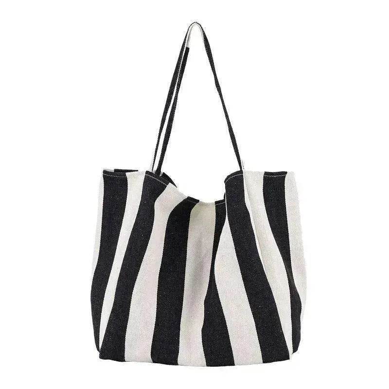 Fashion Shopper Handbags Women Striped Canvas Totes