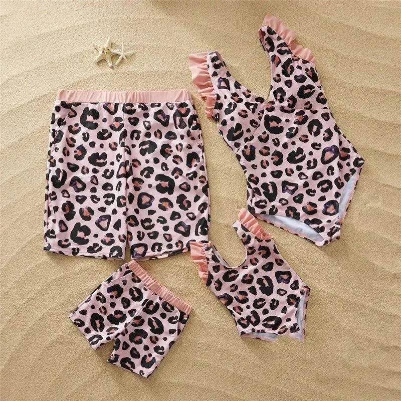 Fashion Simple Pink Leopard Print Parent-child Swimsuit