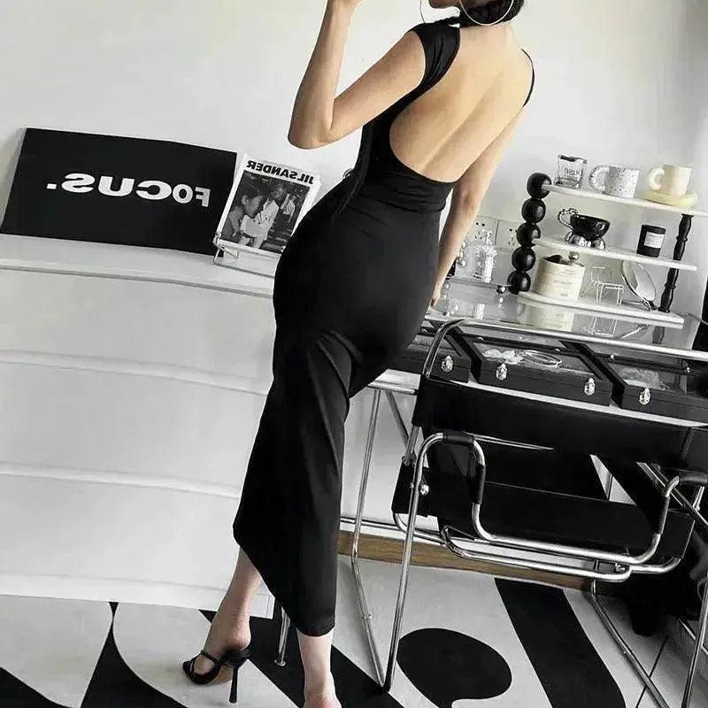 Fashion Slim-Fit Dress with High Waist, Hollow Detail, and Backless Design