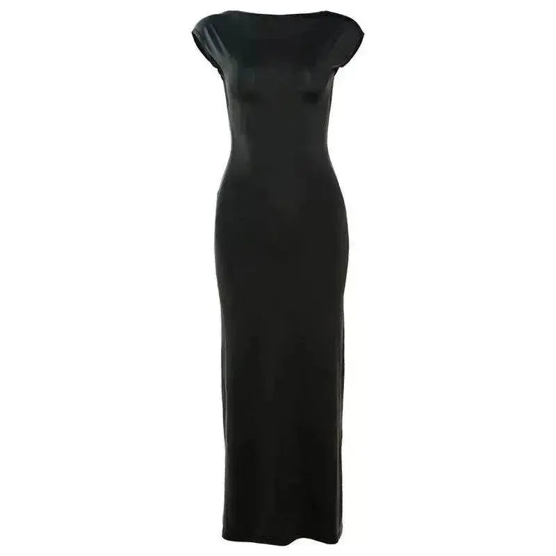 Fashion Slim-Fit Dress with High Waist, Hollow Detail, and Backless Design