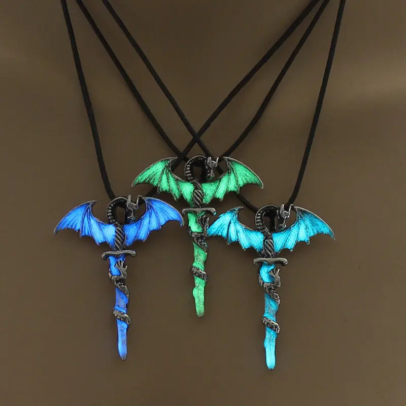 Fashion Trendy Men's Domineering Luminous Flame Dragon Necklace