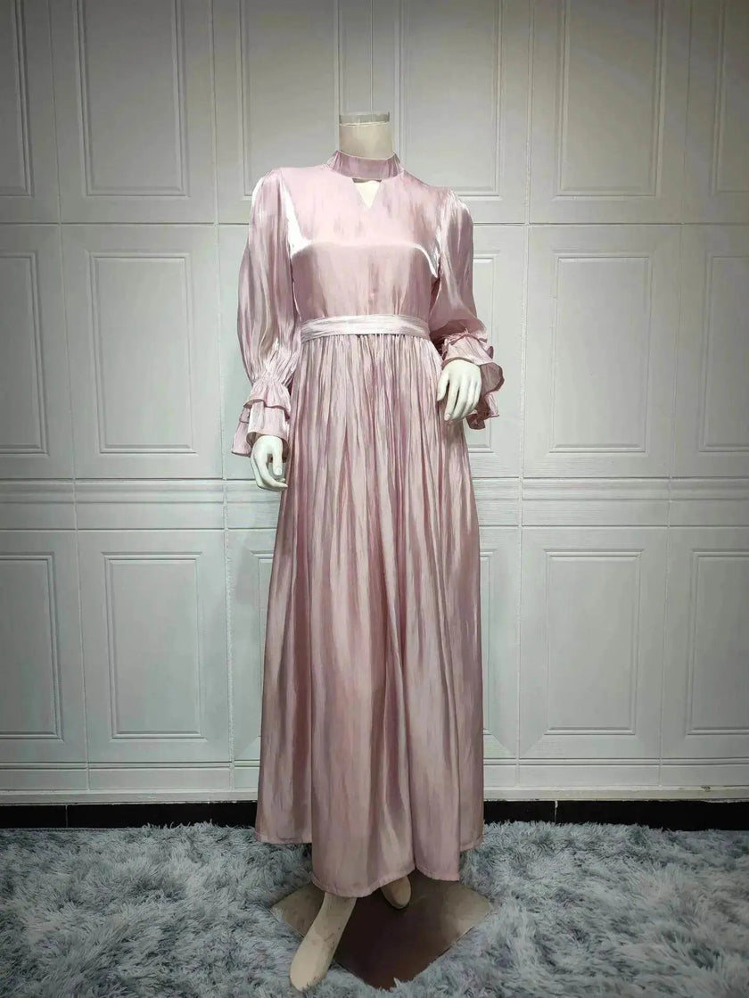 Fashionable Arab  Women's Bright Silk Satin Dress