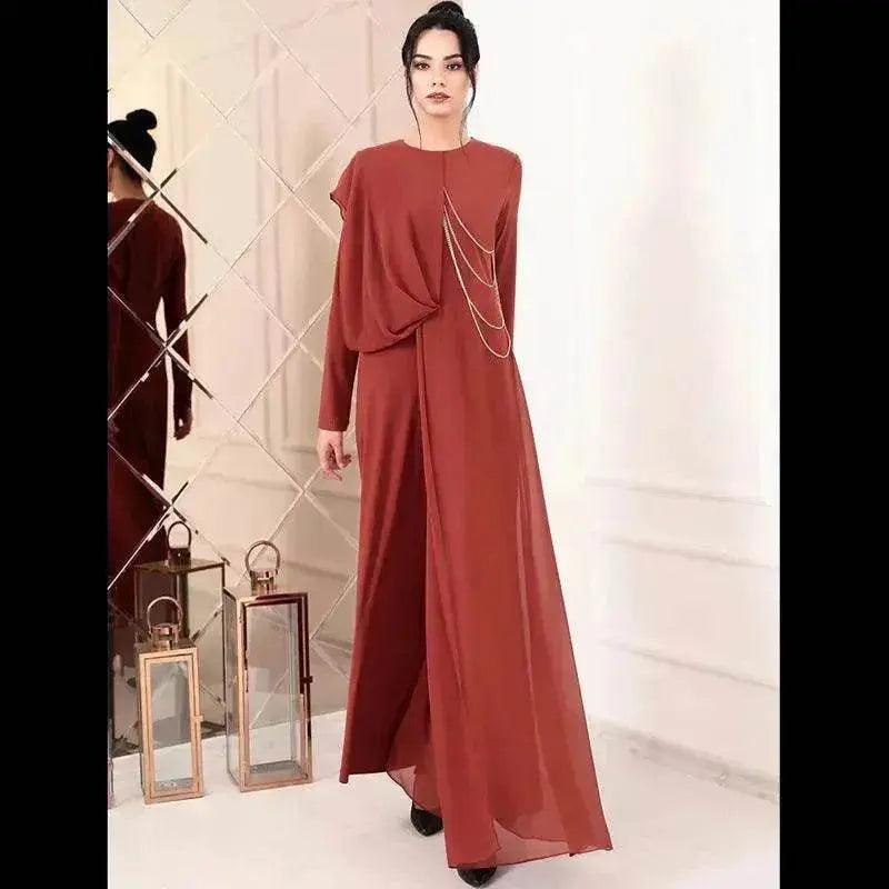 Fashionable Arab  Women's Pure Color Simple Jumpsuit