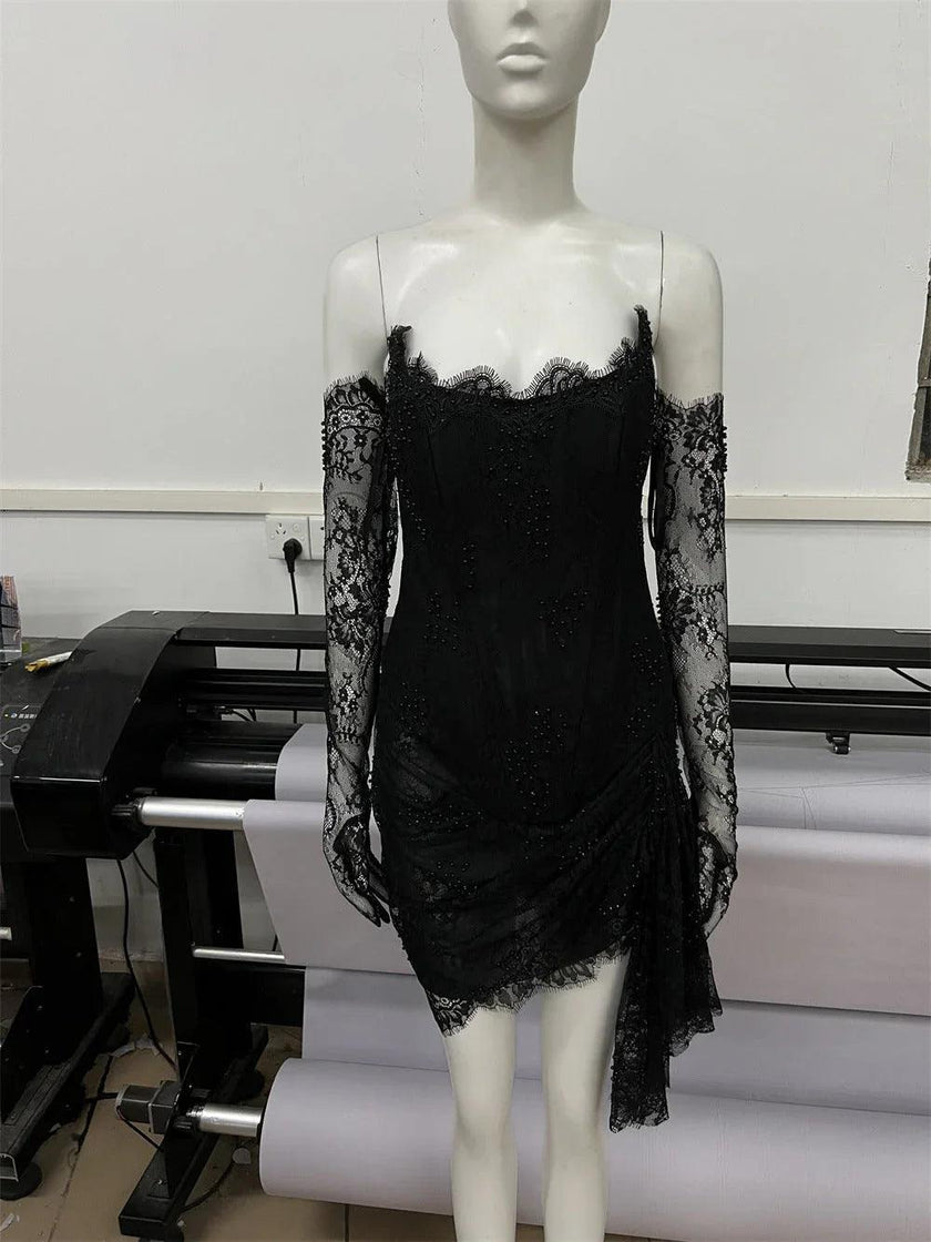 Fashionable Oversleeve Tube Top Lace Fashion Party Dinner Dress