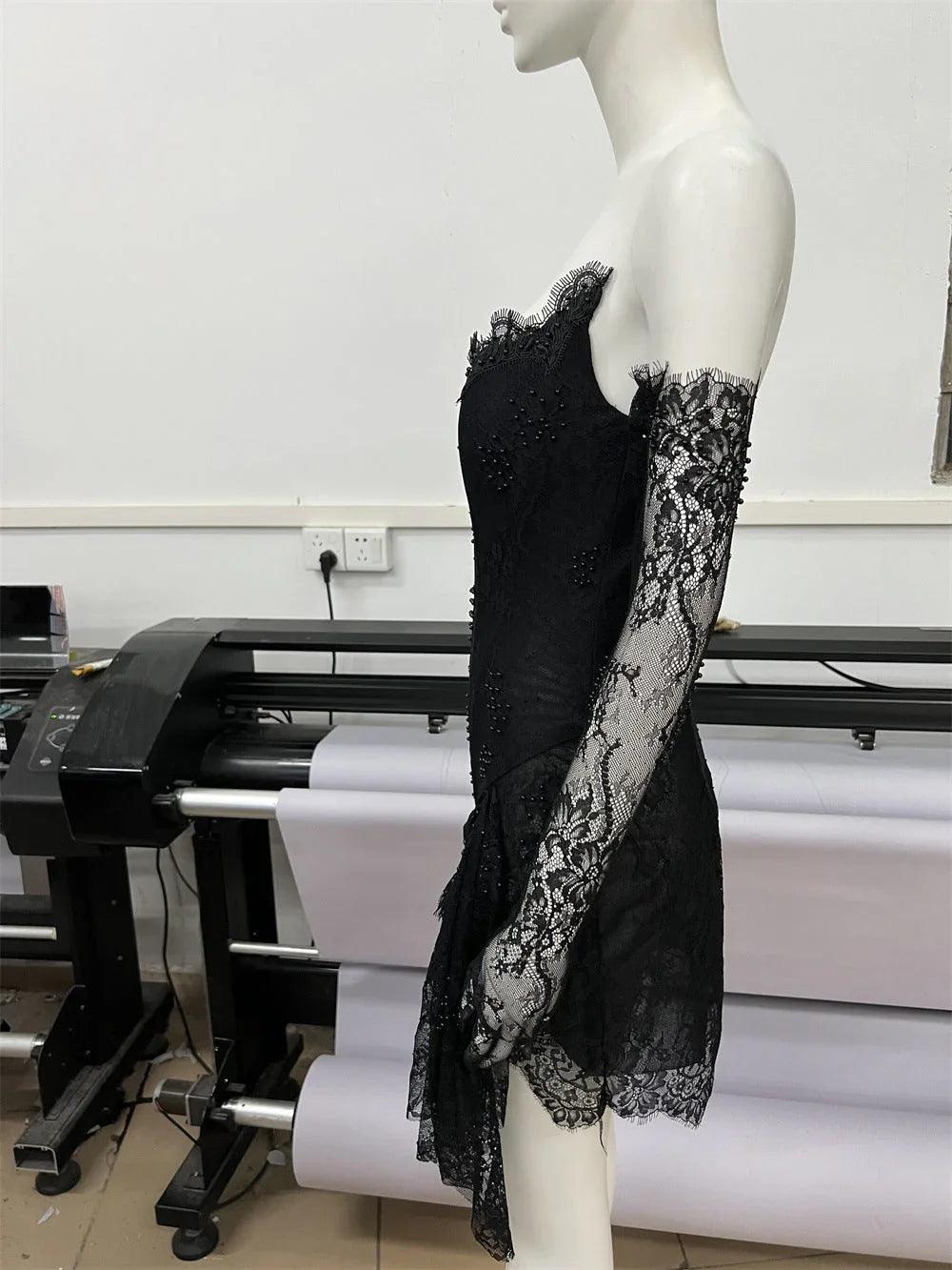 Fashionable Oversleeve Tube Top Lace Fashion Party Dinner Dress