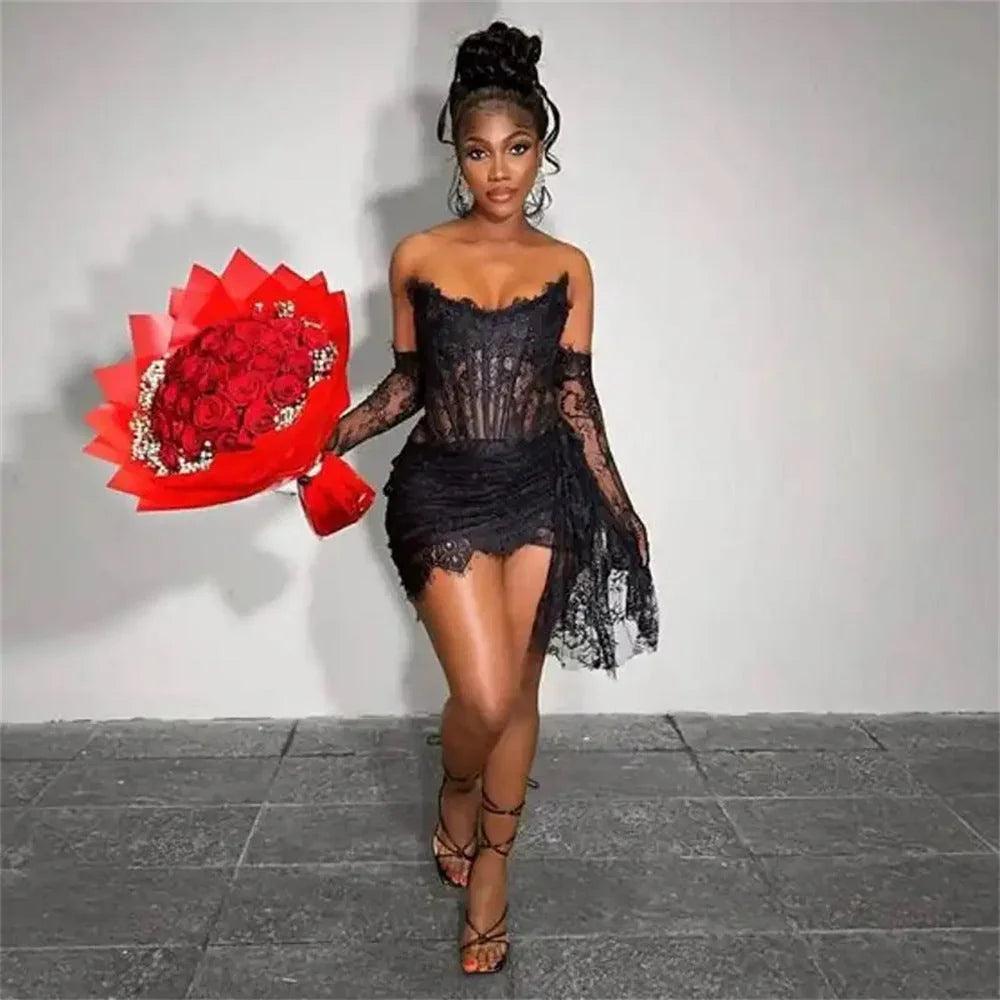 Fashionable Oversleeve Tube Top Lace Fashion Party Dinner Dress