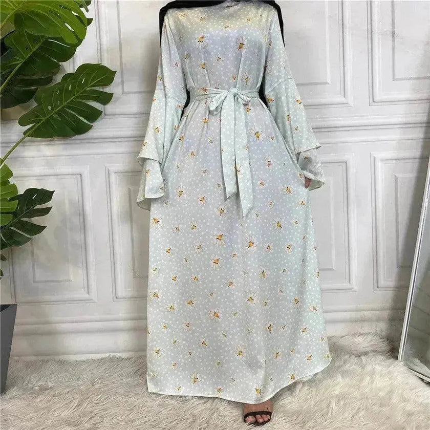 Fashionable Printed Large Lace Up Arab  Dress