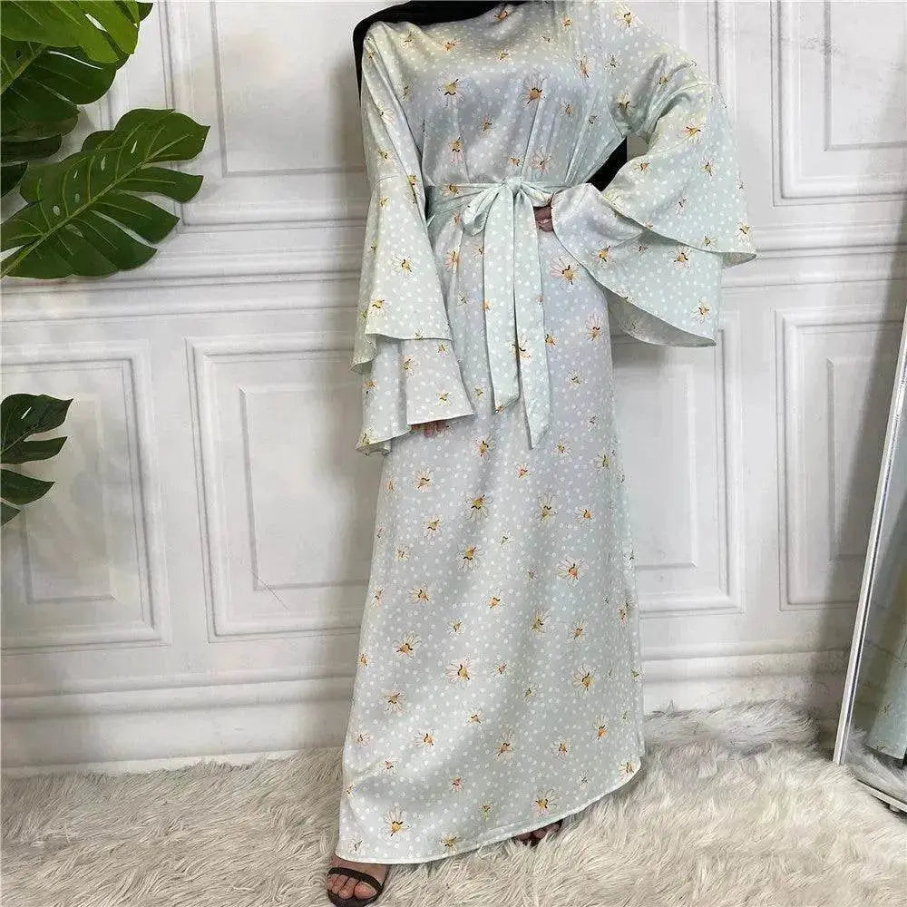 Fashionable Printed Large Lace Up Arab  Dress