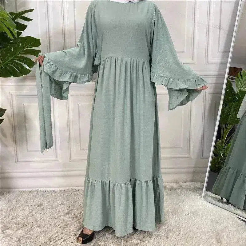 Fashionable Women's Solid Color Patchwork Arab  Dress