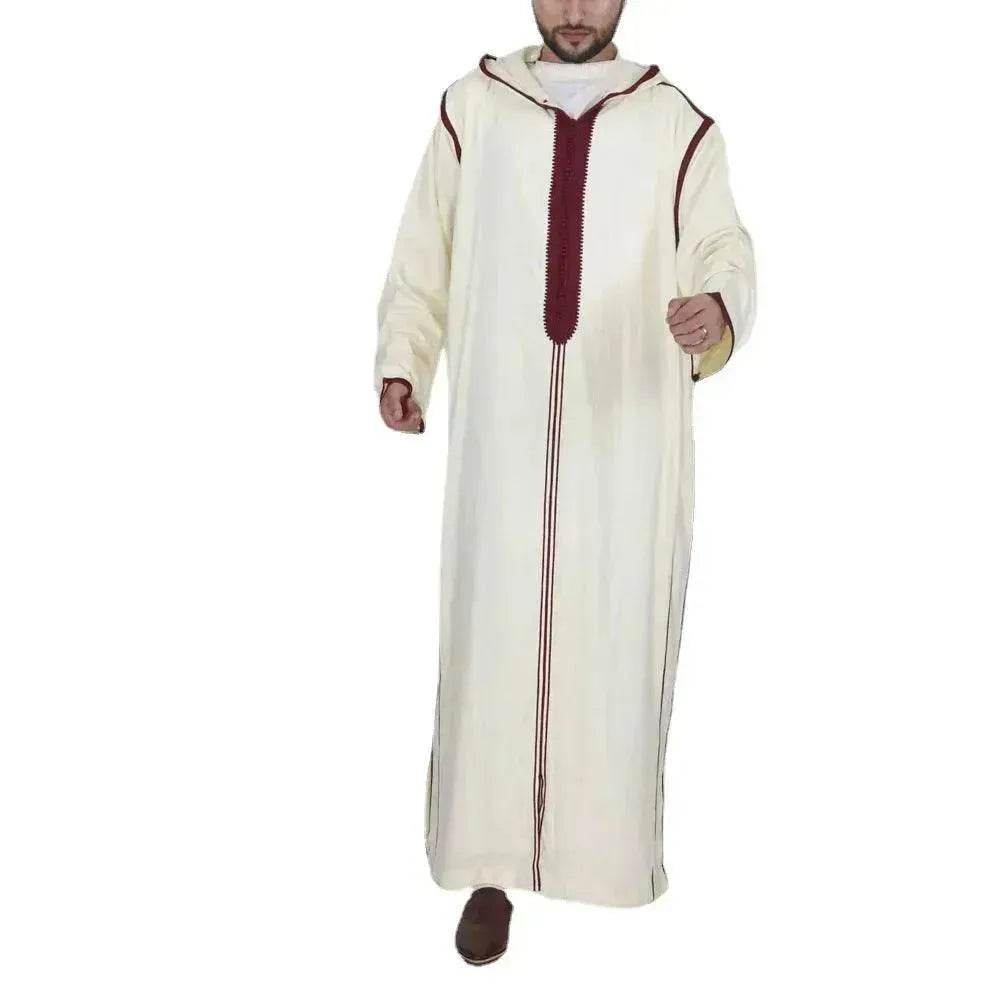 Men's Arabic Hooded Jalabiya Robe – Embroidered Moroccan Kaftan for Ramadan, Eid & Prayer | M–XXXXL