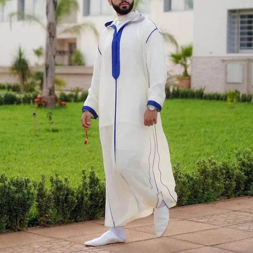 Men's Arabic Hooded Jalabiya Robe – Embroidered Moroccan Kaftan for Ramadan, Eid & Prayer | M–XXXXL