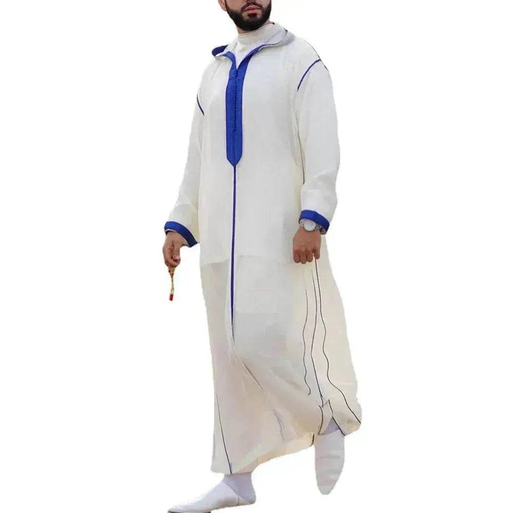 Men's Arabic Hooded Jalabiya Robe – Embroidered Moroccan Kaftan for Ramadan, Eid & Prayer | M–XXXXL
