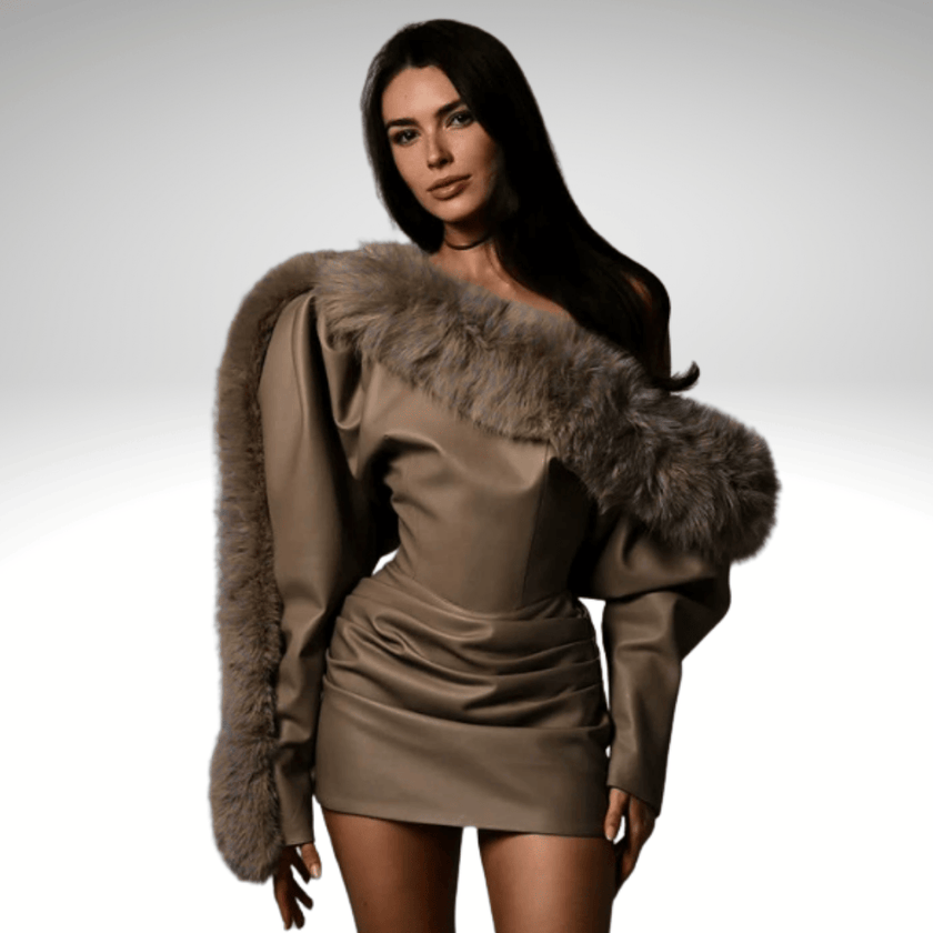 Faux leather OFF-Shoulder Mini Dress