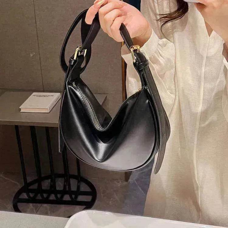Female's Fashionable Moon Shape Underarm Solid Color Small Shoulder Bag