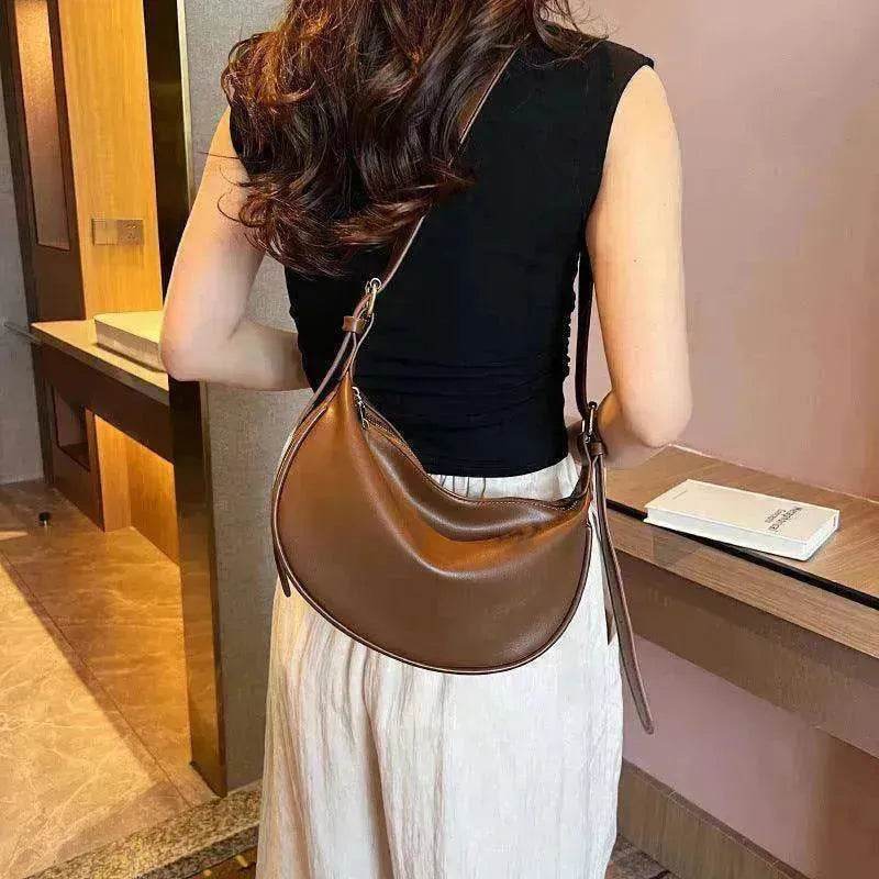 Female's Fashionable Moon Shape Underarm Solid Color Small Shoulder Bag