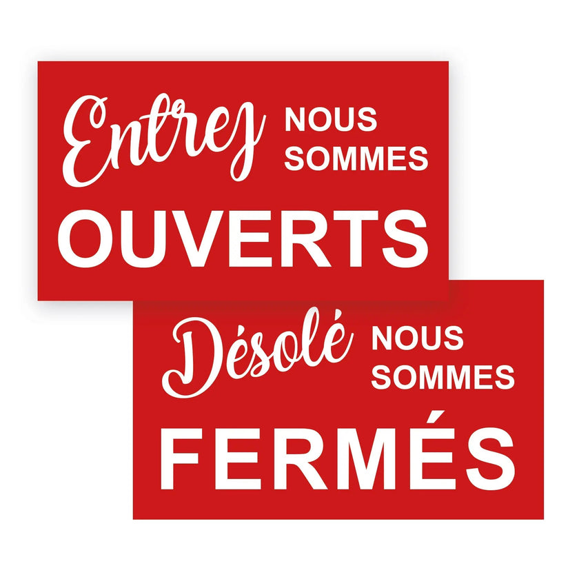 Affiche rouge plastifiée, avec inscription « Ouvert/Fermé », 7