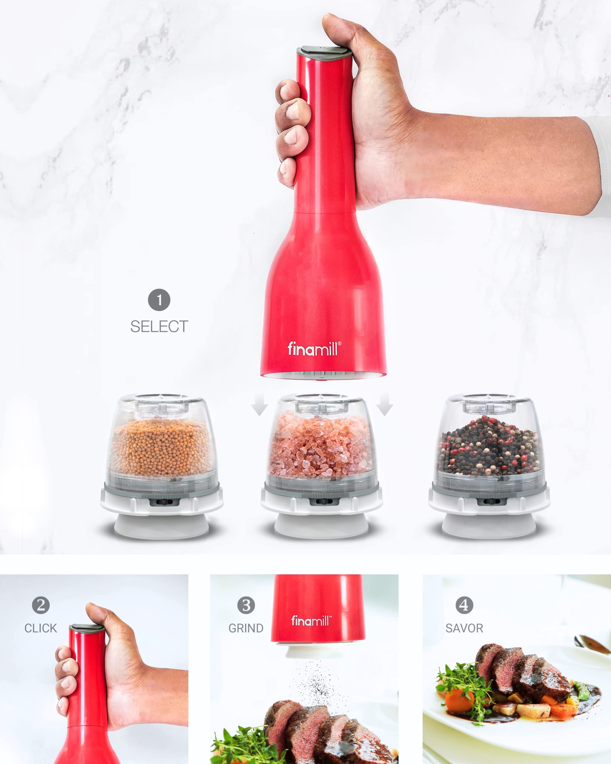Finamill - Grinder with two FinaPod Pro Plus pods, Battery operated, Stone