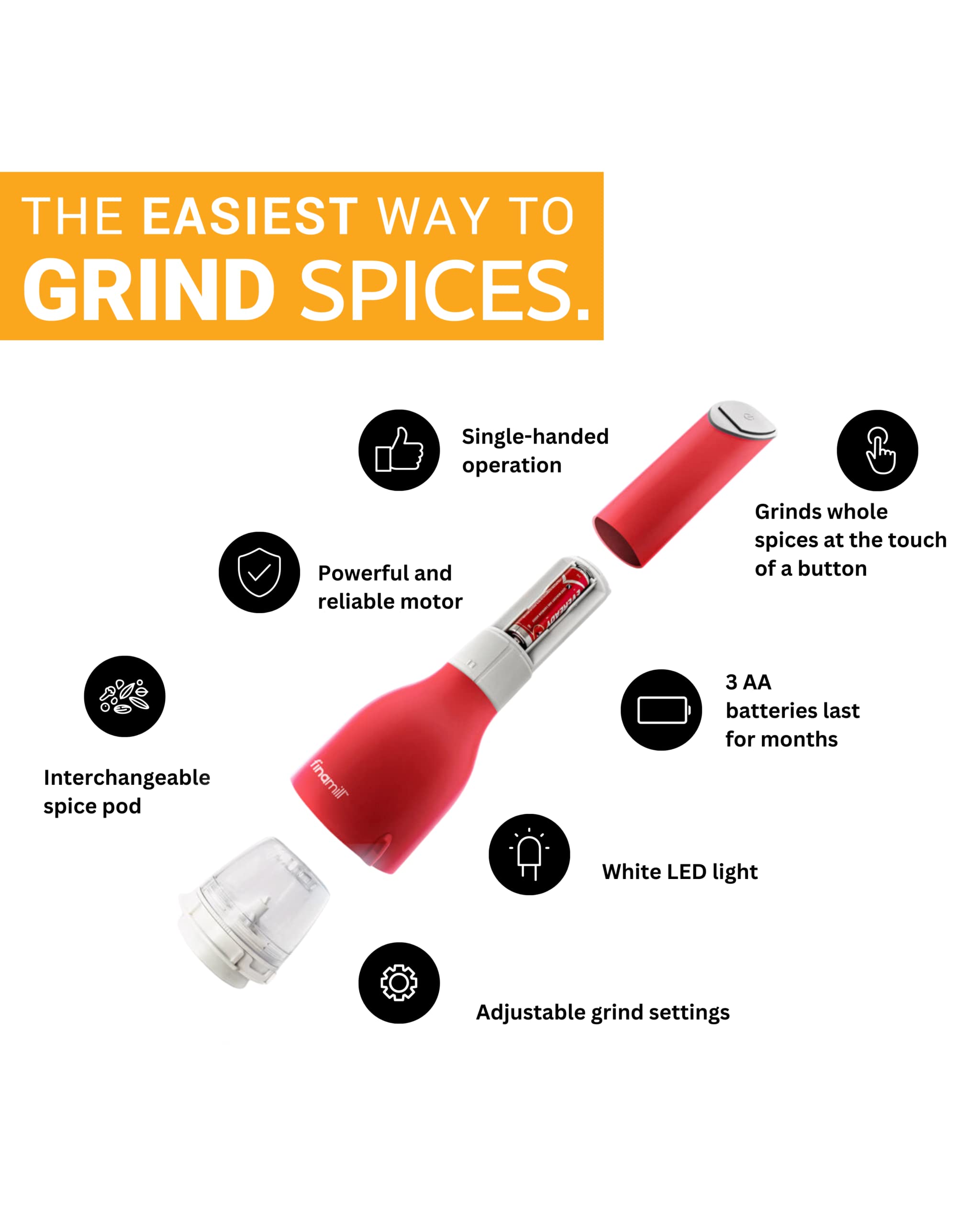 Finamill - Grinder with two FinaPod Pro Plus pods, Battery operated, Stone