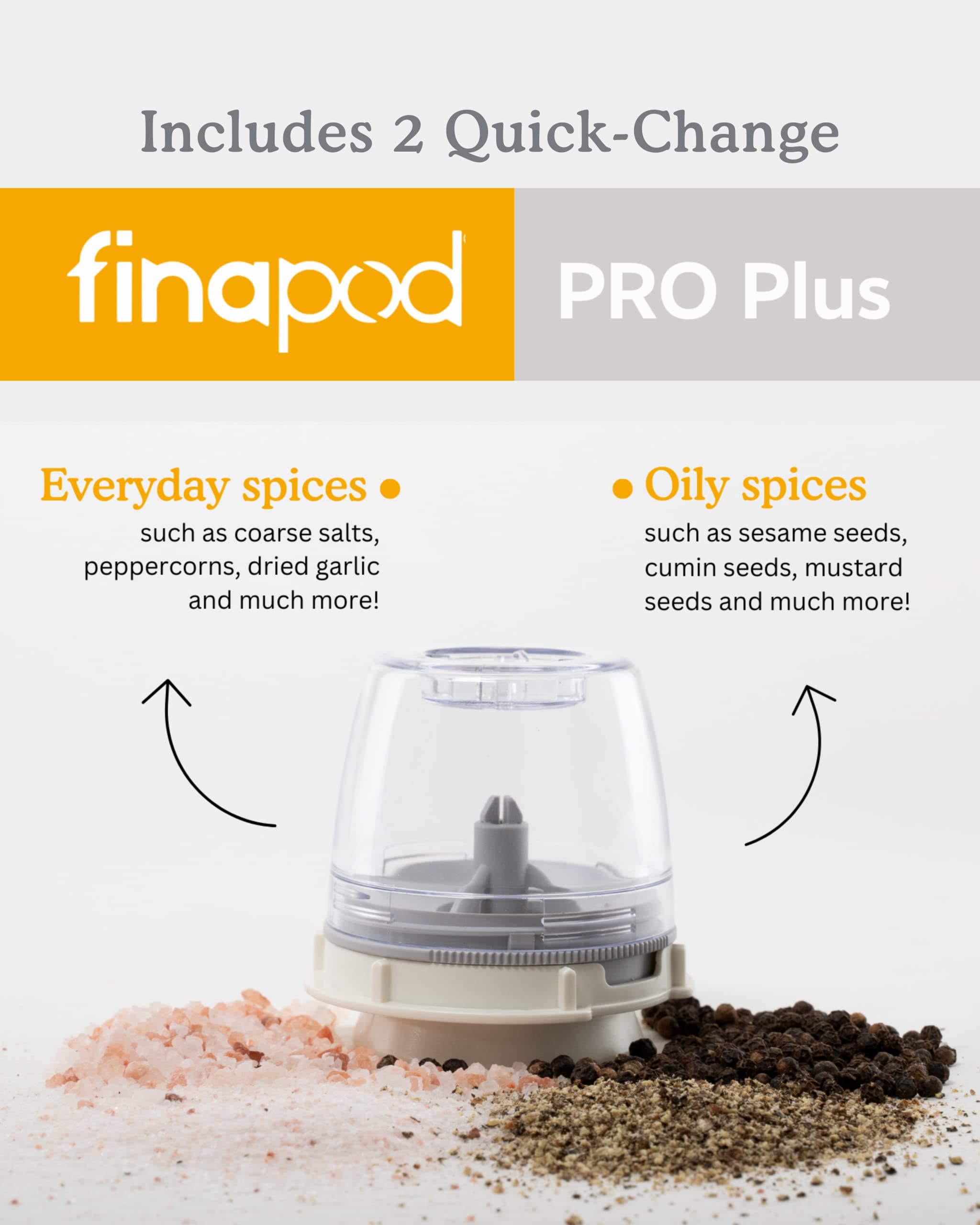 Finamill - Grinder with two FinaPod Pro Plus pods, Battery operated, Stone