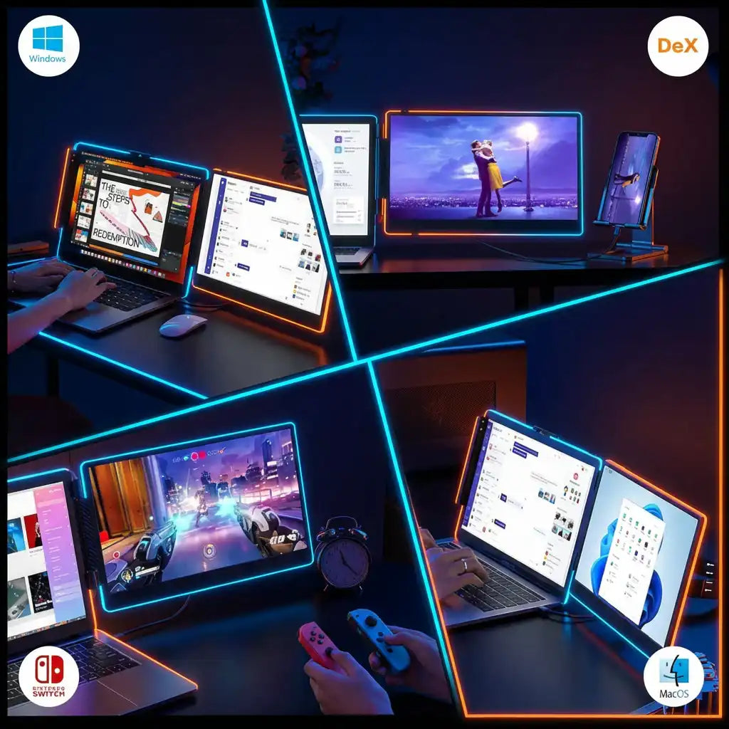 TUTT 14” Single Portable Monitor, Dual Screen Extender, Built-in Stand and Speakers, All Devices, S1