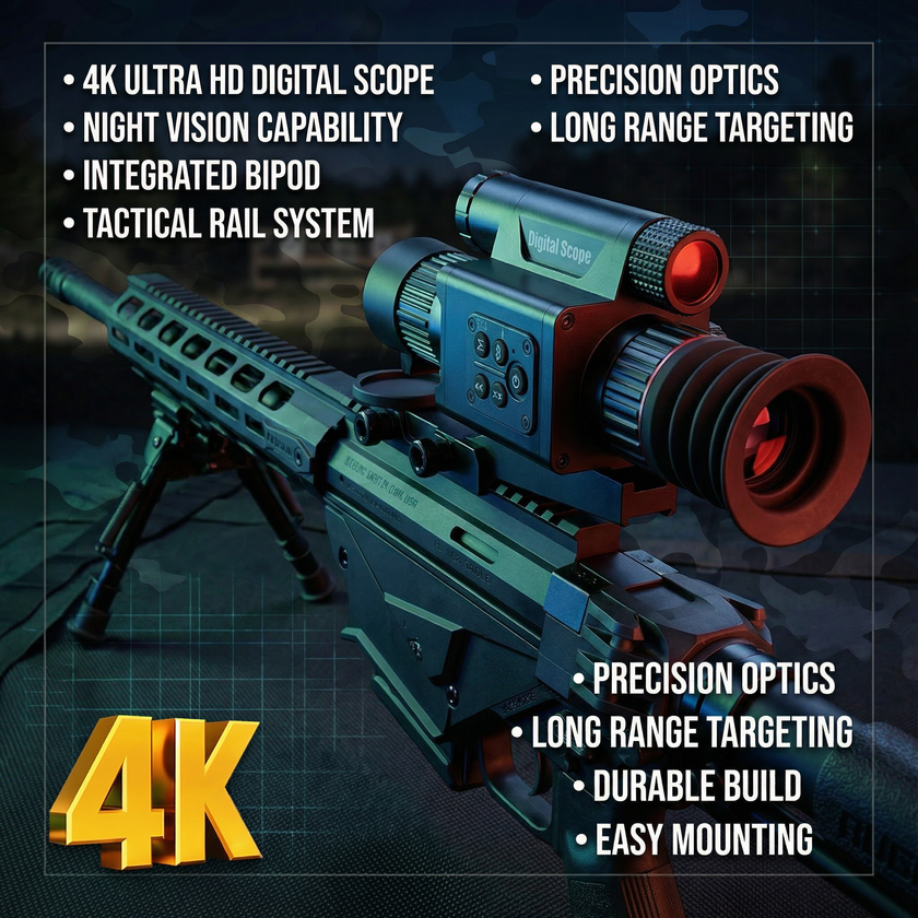 TUTT X7 Digital Night Vision Scope, 5-20X Magnification, 4K Video Recording, IP56 Waterproof, Built-in Electronic Stabilization