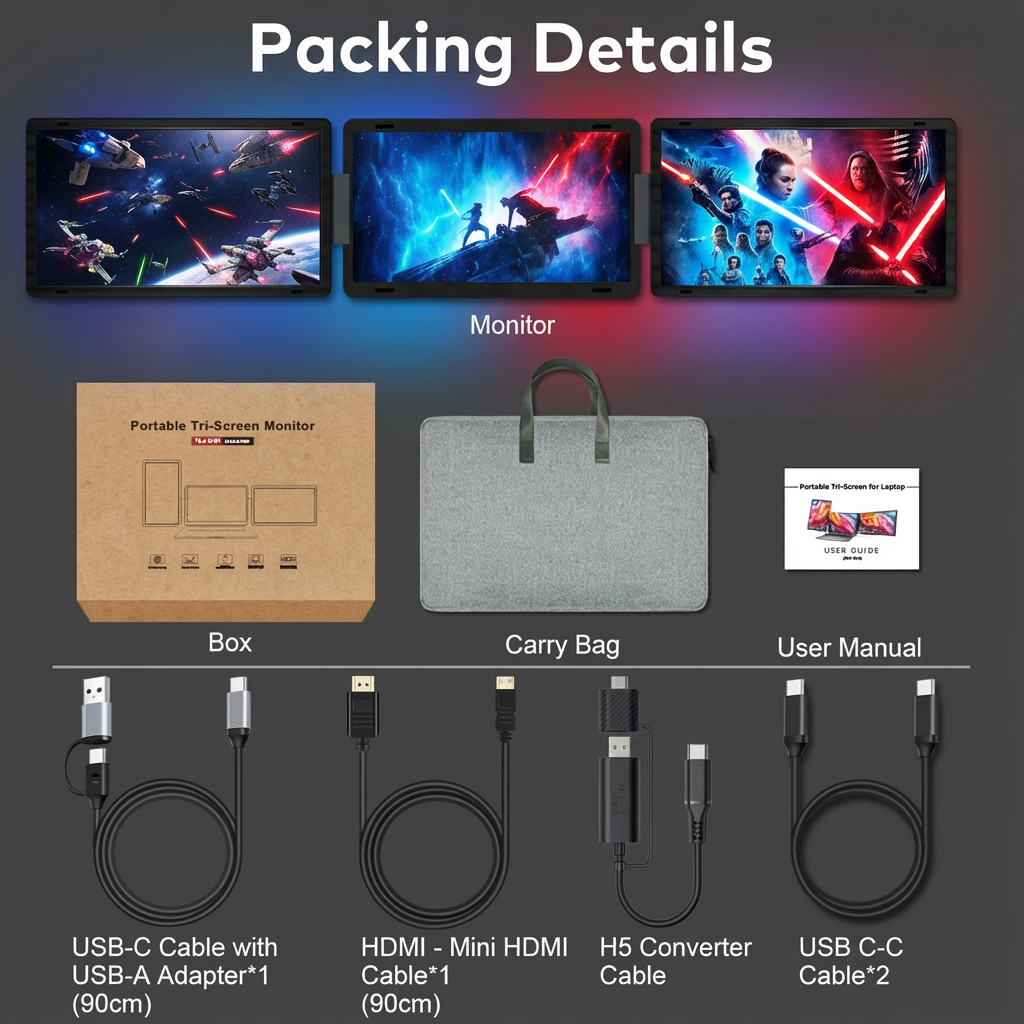 TUTT 15.6 Laptop Screen Extender Rugged Design | Portable Monitor For Laptop with H5 Converter Cable S9