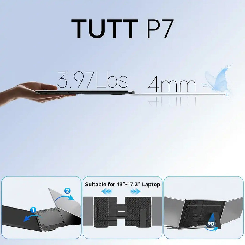 TUTT 15.6″ Dual Screen Portable Monitor, Silver Ultra Thin & Light |USB-C + HDMI Setup, Built-In Speaker + Leather Bag | H5 Video Transmission Cable Included P7