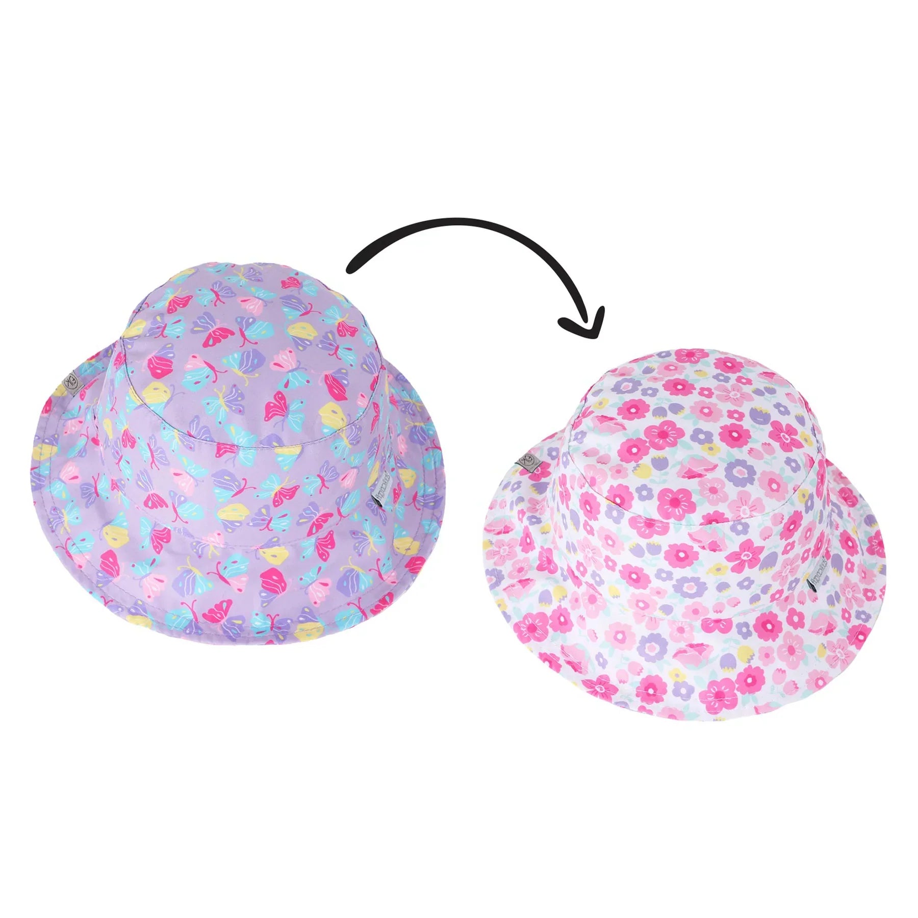 FlapJackKids Kids UPF50+ Patterned Sun Hat - Grey Zoo/Butterfly Floral