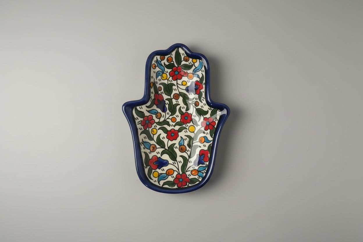 Handmade Ceramic Hamsa Palm-Shaped Dish – 7” Serving Plate