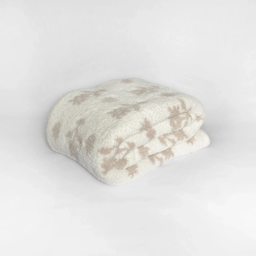 Flower Print Blushing Beige and White Extended Throw