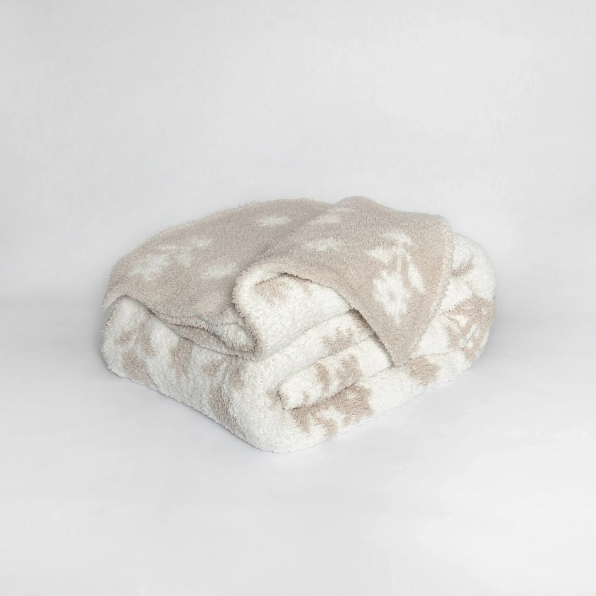 Flower Print Blushing Beige and White Extended Throw