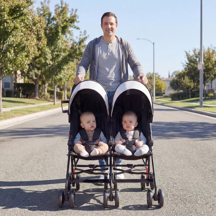 Foldable Twin Baby Double Stroller Ultralight Umbrella Kids Stroller-Black