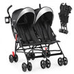 Foldable Twin Baby Double Stroller Ultralight Umbrella Kids Stroller-Black
