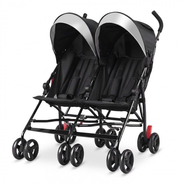 Foldable Twin Baby Double Stroller Ultralight Umbrella Kids Stroller-Black