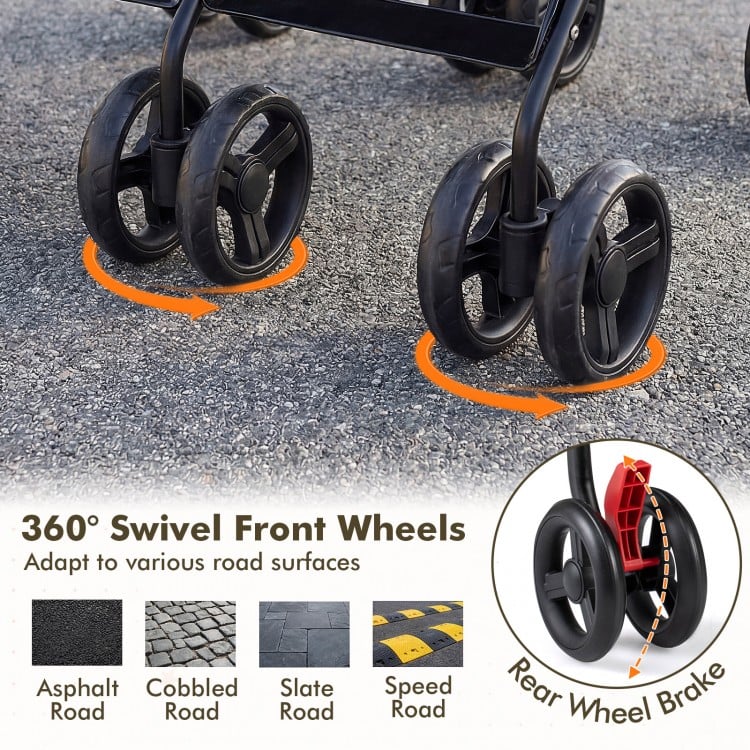 Foldable Twin Baby Double Stroller Ultralight Umbrella Kids Stroller-Black