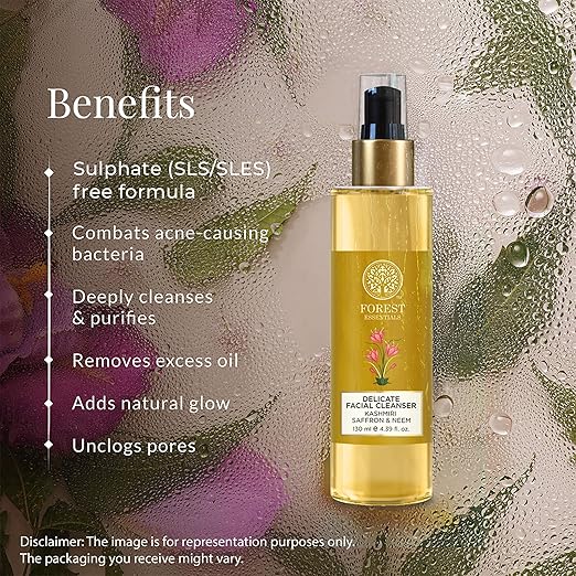 Lait nettoyant visage purifiant ayurvédique Forest Essentials au safran et au neem | Pour peaux normales à grasses | Sans sulfate