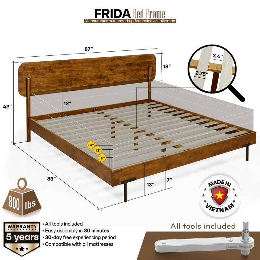 Frida Solid Wood Bed Frame